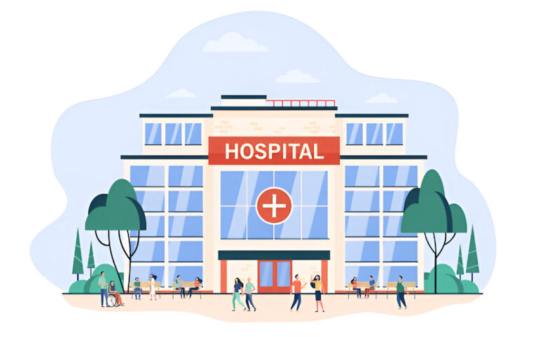 Hospital building illustration representing power backup generators for healthcare facilities