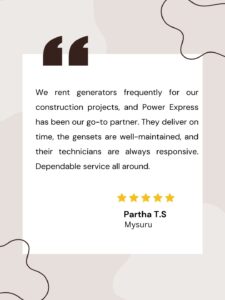 Construction site in Hyderabad with a Power Express generator powering heavy machinery.